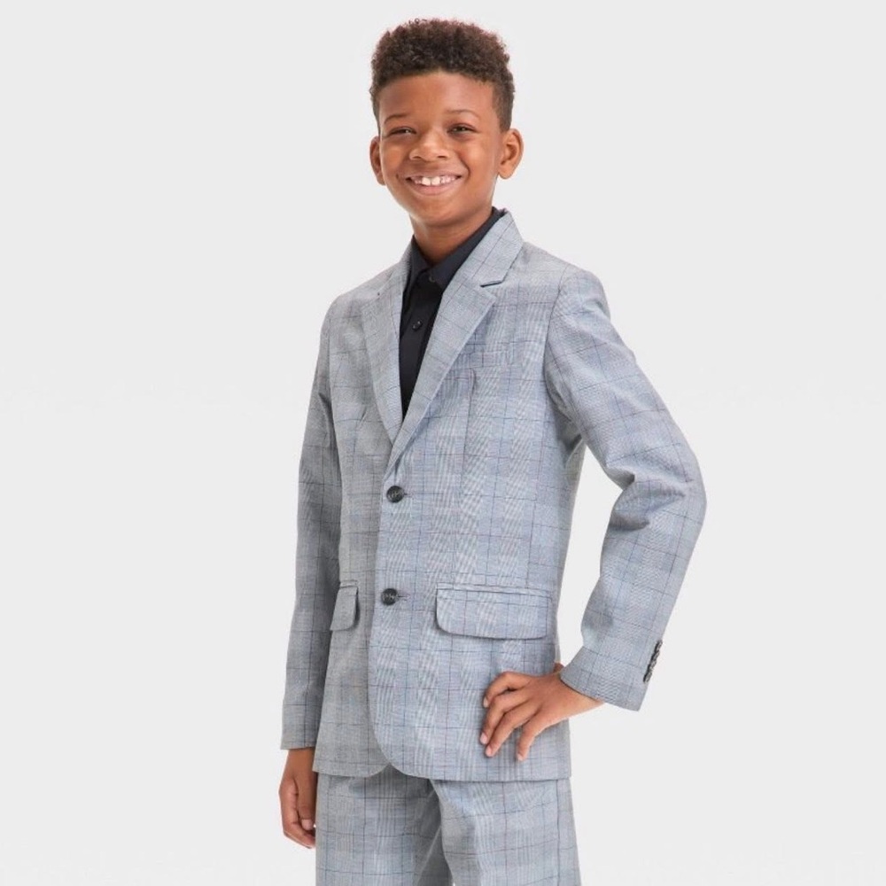 Cat & Jack Plaid Suit Jacket Dark Gray, Classic Fit, Front Button size 8 new!